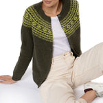 Marilyn Moore Scottish Fair Isle Cardigan Olive Khaki Green