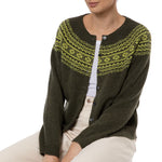 Marilyn Moore Scottish Fair Isle Cardigan Olive Khaki Green