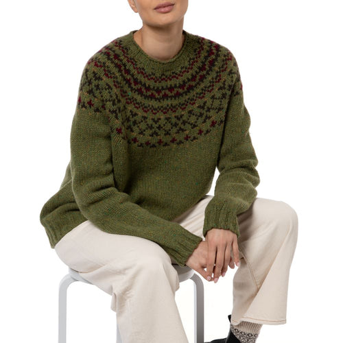 Marilyn Moore Fair Isle Sweater khaki olive green Donegal Banff