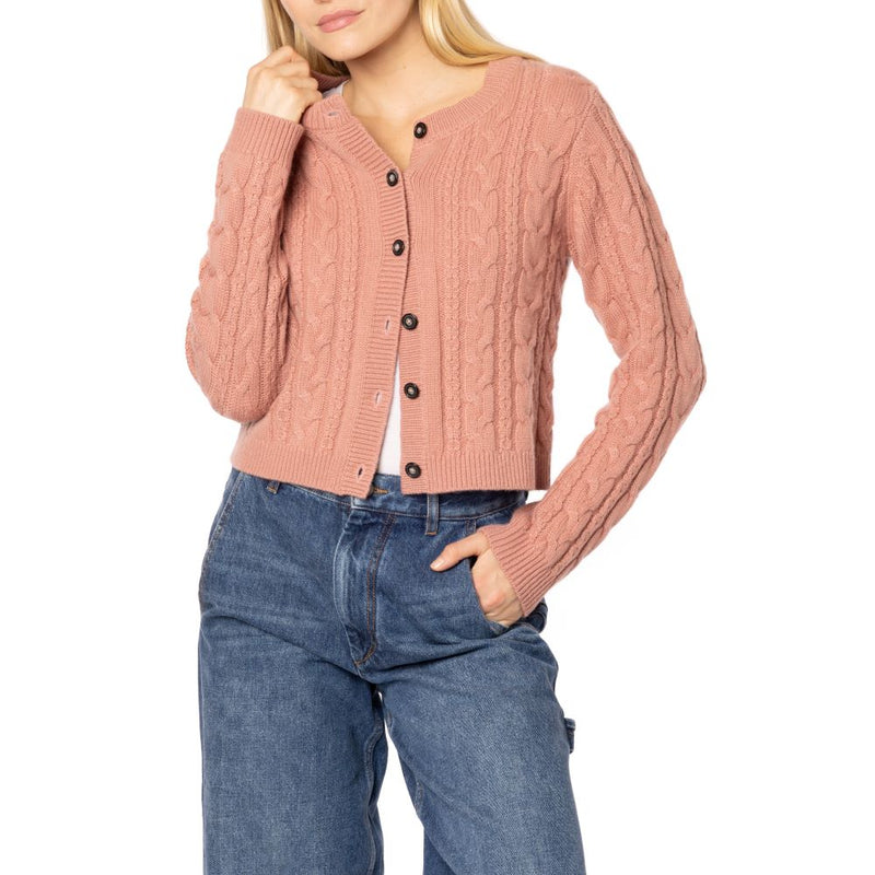 Emma Cable Cashmere Cardigan Old Pink