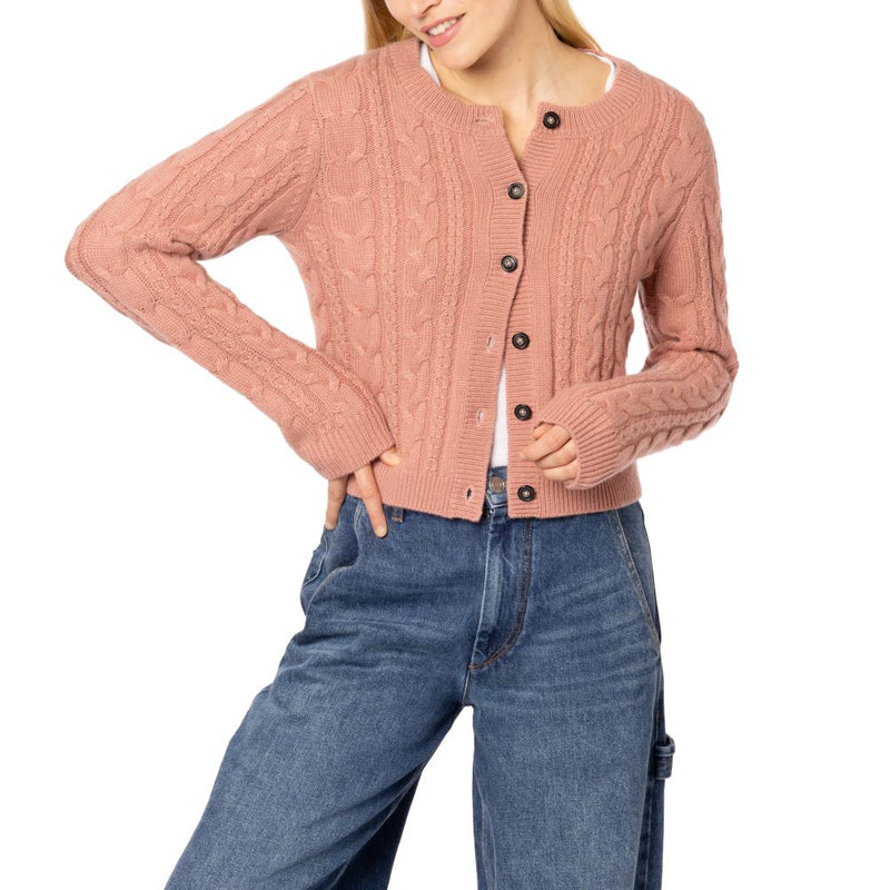 Emma Cable Cashmere Cardigan Old Pink