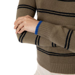 Loro Piana Cashmere stripe sweater khaki Green Brown Portloe by Marilyn Moore