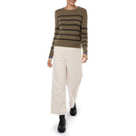 Loro Piana Cashmere stripe sweater khaki Green Brown Portloe by Marilyn Moore