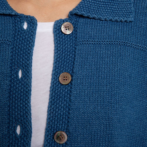 Indigo Denim Collared Cardigan Jacket Marilyn Moore