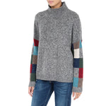 Cashmere Slouchy jumper patchwork sleeve charcoal grey blue Marilyn Moore