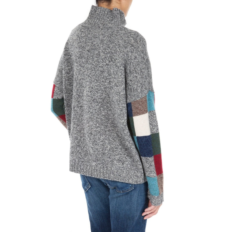 Cashmere Slouchy jumper patchwork sleeve charcoal grey blue Marilyn Moore