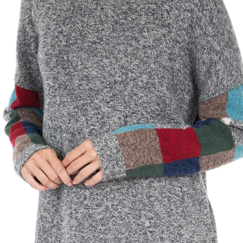 Cashmere Slouchy jumper patchwork sleeve charcoal grey blue Marilyn Moore