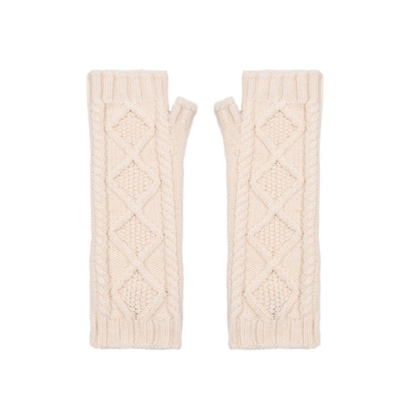 Cashmere cable wrist warmers Ivory Natural Marilyn Moore