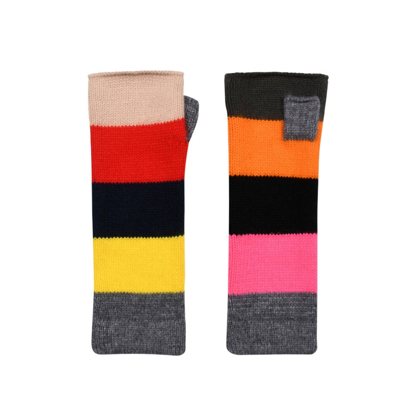 Rainbow Cashmere Block Stripe Wrist Warmers - Marilyn Moore