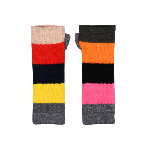 Rainbow Cashmere Block Stripe Wrist Warmers - Marilyn Moore